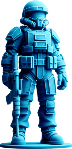 A blue soldier toy Single Game Texture. In-Game asset. 2d. Blank background. High contrast. No shadows.