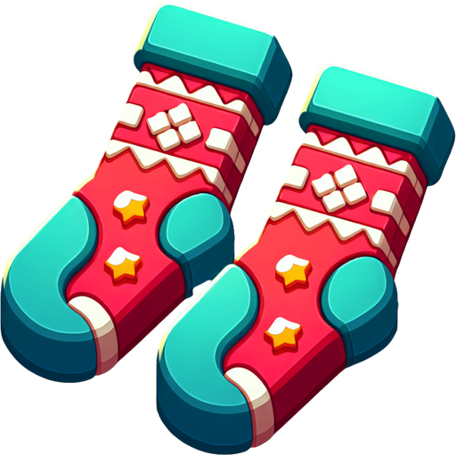 a christmas socks. plastic style. Single Game Texture. In-Game asset. 2d. Blank background. High contrast. No shadows.