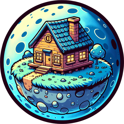 round house planet, cartoon Single Game Texture. In-Game asset. 2d. Blank background. High contrast. No shadows.