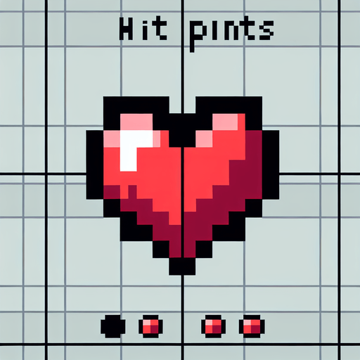 hit point heart pixel art
Single Game Texture. In-Game asset. 2d. Blank background. High contrast. No shadows.