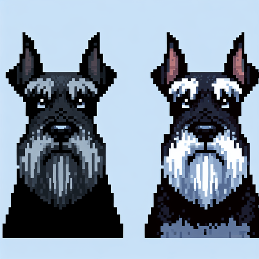 pixel art Giant Schnauzer.
Single Game Texture. In-Game asset. 2d. Blank background. High contrast. No shadows.