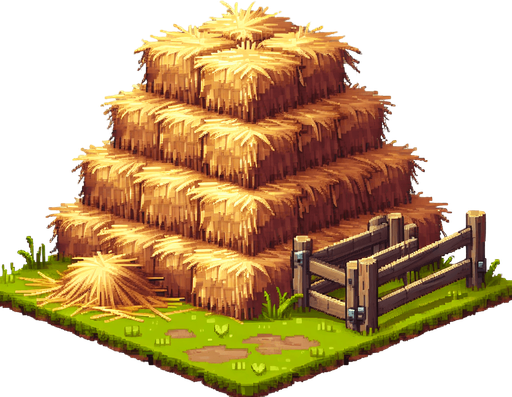 A 2D pixel of a fram hay asset transparent.
Single Game Texture. In-Game asset. 2d. Blank background. High contrast. No shadows.