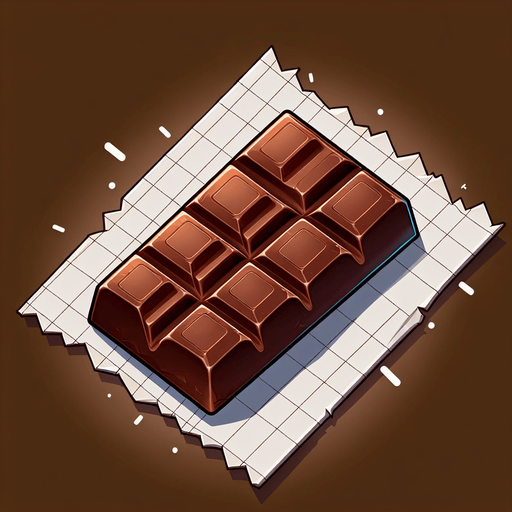 a chocolate bar.
Single Game Texture. In-Game asset. 2d. Blank background. High contrast. No shadows.