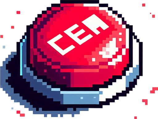 a red button with text that.
Single Game Texture. In-Game asset. 2d. Blank background. High contrast. No shadows. pixelated