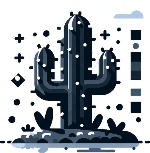 Black cactus.
Single Game Texture. In-Game asset. 2d. Blank background. High contrast. No shadows.