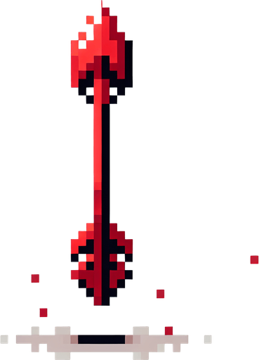 A red hunting arrow, pointing straight up. Pixelart. Vertical view. Single Game Texture. In-Game asset. 2d. Blank background. High contrast. No shadows.