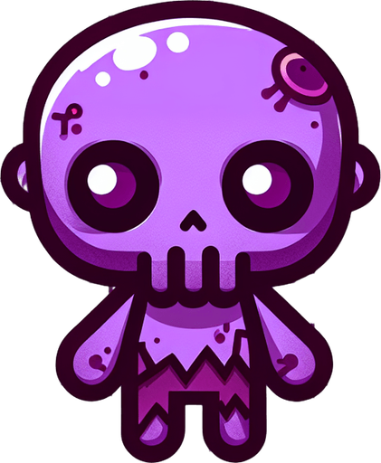 cute zombie in purple.
Single Game Texture. In-Game asset. 2d. Blank background. High contrast. No shadows. top down view. bird view