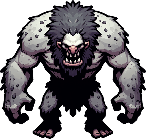 A large scary troll. front top down view. Single Game Texture. In-Game asset. 2d. Blank background. High contrast. No shadows.