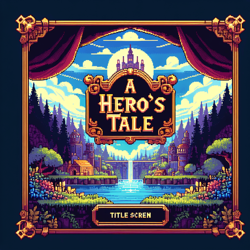 "A Hero's Tale" title screen text I want the art style to reflect a classic 16-bit retro pixel art aesthetic, reminiscent of early 1990s RPGs with vibrant colors. The environment should have a rich, fantasy-themed design with intricate backgrounds and a nostalgic, old-school feel..
Single Game Texture. In-Game asset. 2d. Blank background. High contrast. No shadows.