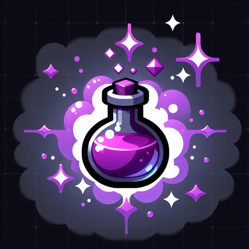 potion magique violette.
Single Game Texture. In-Game asset. 2d. Blank background. High contrast. No shadows.