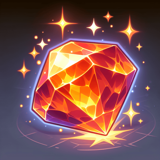 Magic Orange Gem.
Single Game Texture. In-Game asset. 2d. Blank background. High contrast. No shadows.