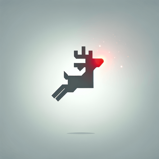 2d silhouette of a flying reindeer with a red glowy nose Single Game Texture. In-Game asset. 2d. Blank background. High contrast. No shadows.