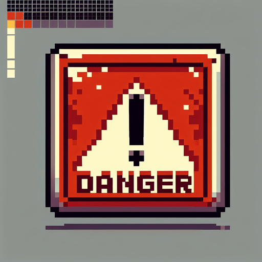 danger sign with an exclamation mark and the word 'danger' written on it, front view, I want the art style to reflect a classic 16-bit retro pixel art aesthetic, reminiscent of early 1990s RPGs..
Single Game Texture. In-Game asset. 2d. Blank background. High contrast. No shadows.