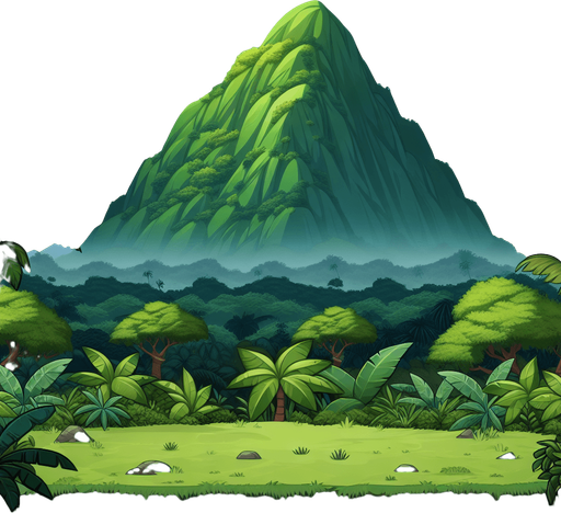 jungle background. Big green mount in the back. Cartoon. In game asset. No shadaw. High contrast.
Single Game Texture. In-Game asset. 2d. Blank background. High contrast. No shadows.