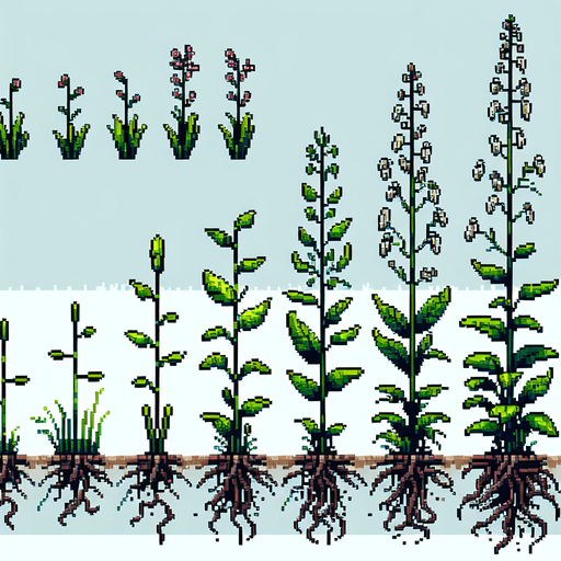 pixel art of garden weeds. Growth sprite sheet.
In-Game asset. 2d. Blank background. High contrast. No shadows.