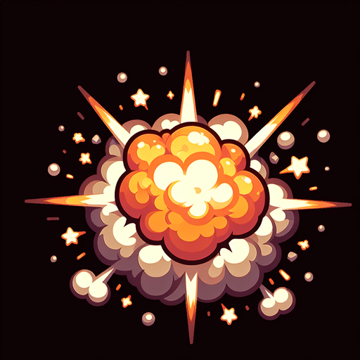 explosion frame.
Single Game Texture. In-Game asset. 2d. Blank background. High contrast. No shadows.