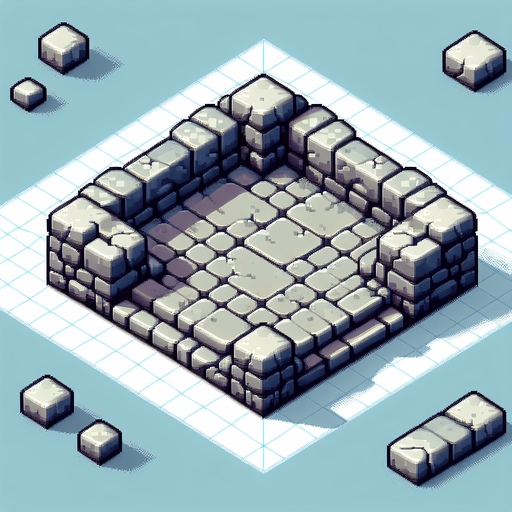 isometric stone wall platform. top-down bird-eye view perspective. 8-bit pixelated. grey soft-color palette..
Single Game Texture. In-Game asset. 2d. Blank background. High contrast. No shadows.