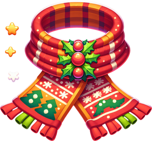 a christmas scarf. plastic style. Single Game Texture. In-Game asset. 2d. Blank background. High contrast. No shadows.