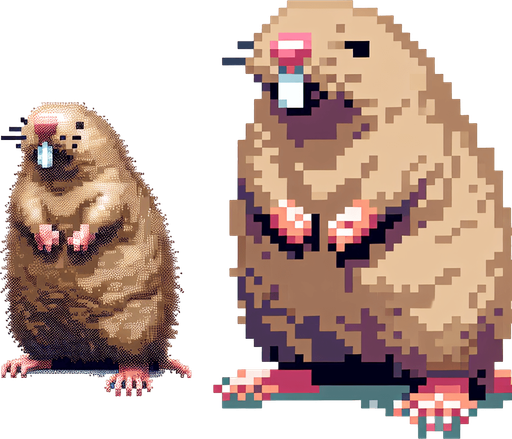 pixel art. mole rat standing up..
Single Game Texture. In-Game asset. 2d. Blank background. High contrast. No shadows.