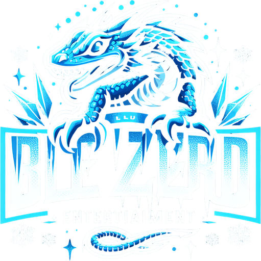 logo for a company called "blue lizard entertainment" using a damaged font and frozen elements.