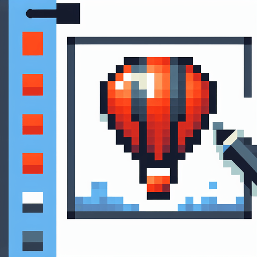 a pixel hot air balloon.
Single Game Texture. In-Game asset. 2d. Blank background. High contrast. No shadows.