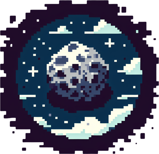 a pixelated asteroid.
Single Game Texture. In-Game asset. 2d. Blank background. High contrast. No shadows.