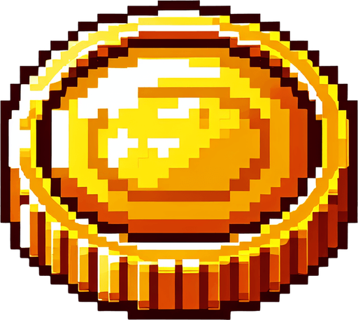 8-bit. cartoon. gold coin. in game asset. Single Game Texture. In-Game asset. 2d. Blank background. High contrast. No shadows.