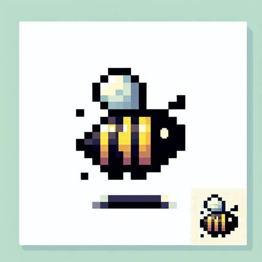 a pixel art bee, cute, side view, flying, no shadow

Single Game Texture. In-Game asset. 2d. Blank background. High contrast. No shadows.