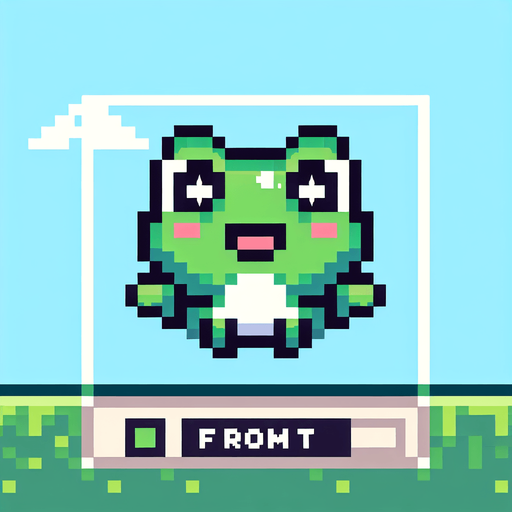 pixelated 8-bit cute jumping frog seen from the front.
Single Game Texture. In-Game asset. 2d. Blank background. High contrast. No shadows.