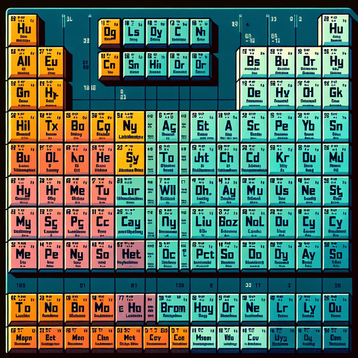 The periodic table of the elements..
Single Game Texture. In-Game asset. 2d. Blank background. High contrast. No shadows.