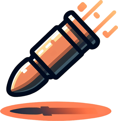 cartoon bullet, sideways, flying right, with empty background.
Single Game Texture. In-Game asset. 2d. Blank background. High contrast. No shadows.